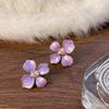 Glaze Purple Color Flowers Petal Stud Earring for Women Simple Enamel Crystal Rhinestone Personality Zircon Girl Gift