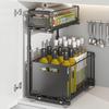2-level sliding drawer under sink, adjustable kitchen storage rack, removable cabinet organizer, spice jar storage rack