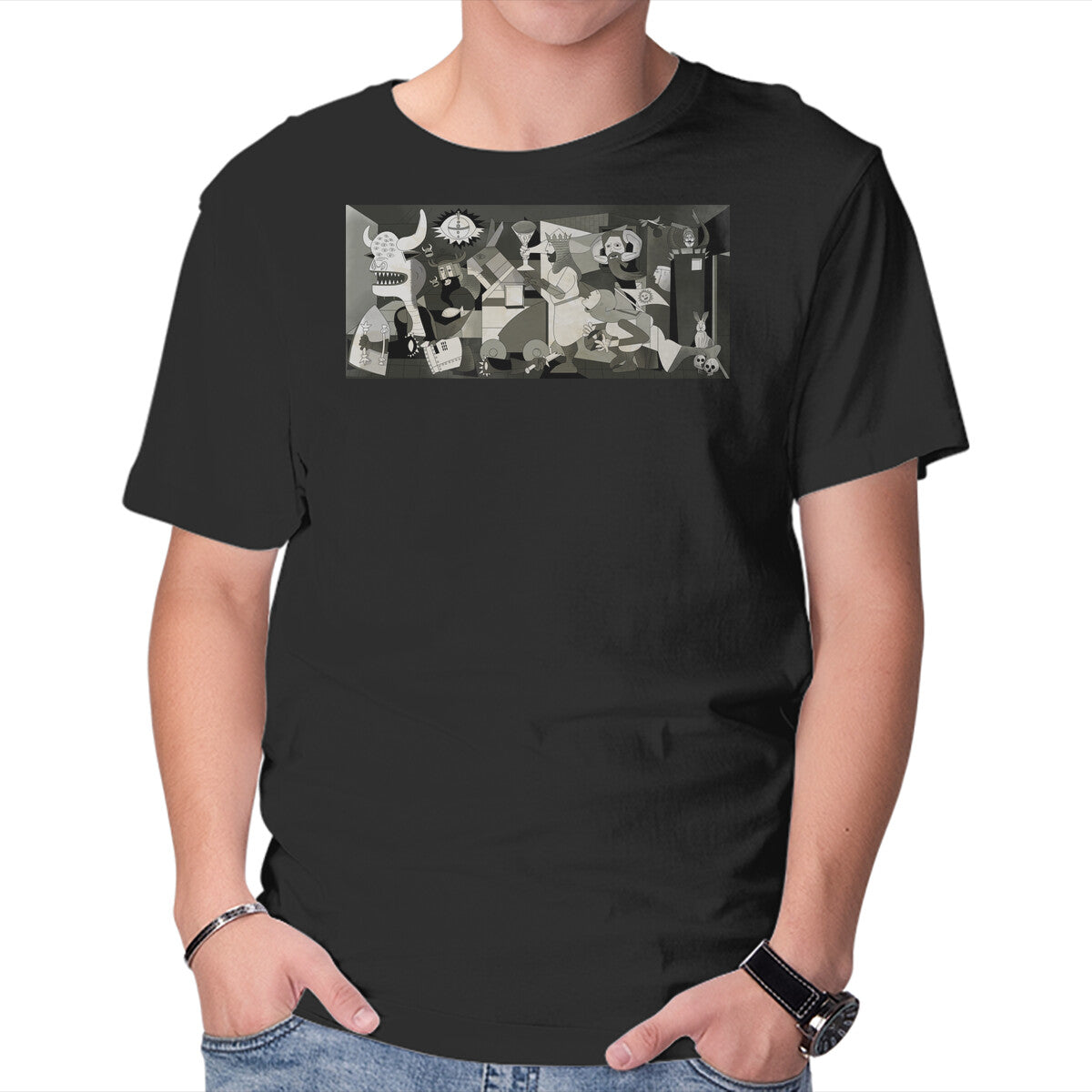 Unisex Crew Neck T-Shirt Holy Guernica Graphic Short Sleeve Casual Tee S