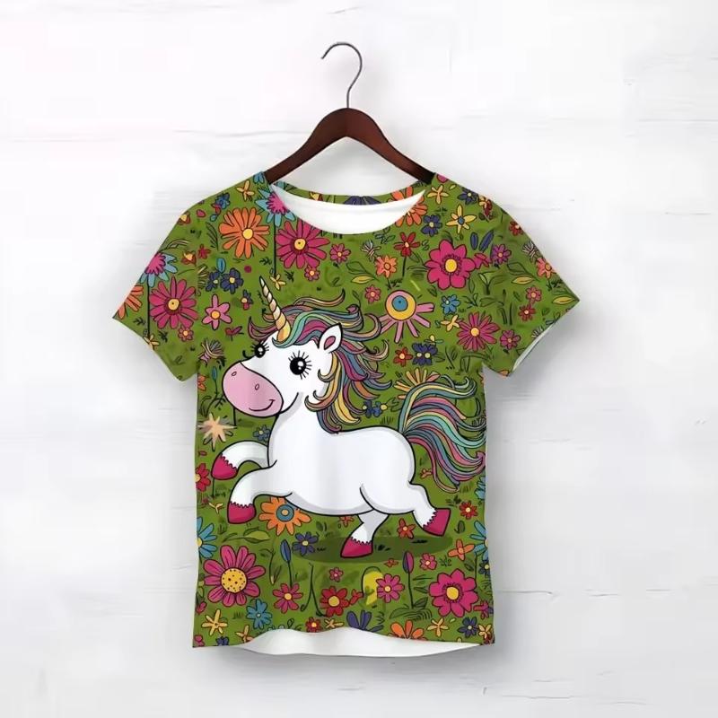 Cute Short Sleeved Shirt Cartoon Print Girls Children Soft Comfortable T-Shirts Girls