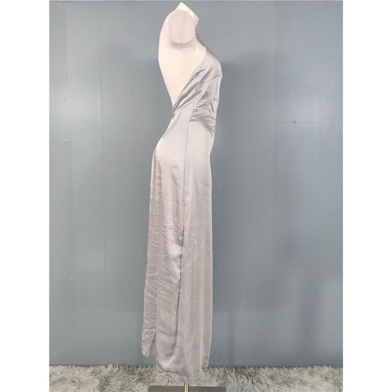 Export Single Fashion Elegant Halter Smooth Fabric Split Waist Fitted Slim Looking Classy Banquet Party Dress Women