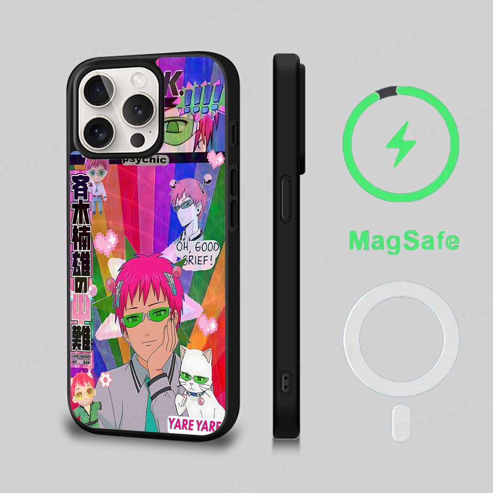 

Чехол для телефона Saiki Kusuo No Psi Nan Магнитный чехол для iPhone 16 14 13 12 11 15 Pro Max Plus Для Magsafe Беспроводная зарядка Чехол iPhone 12Pro Max