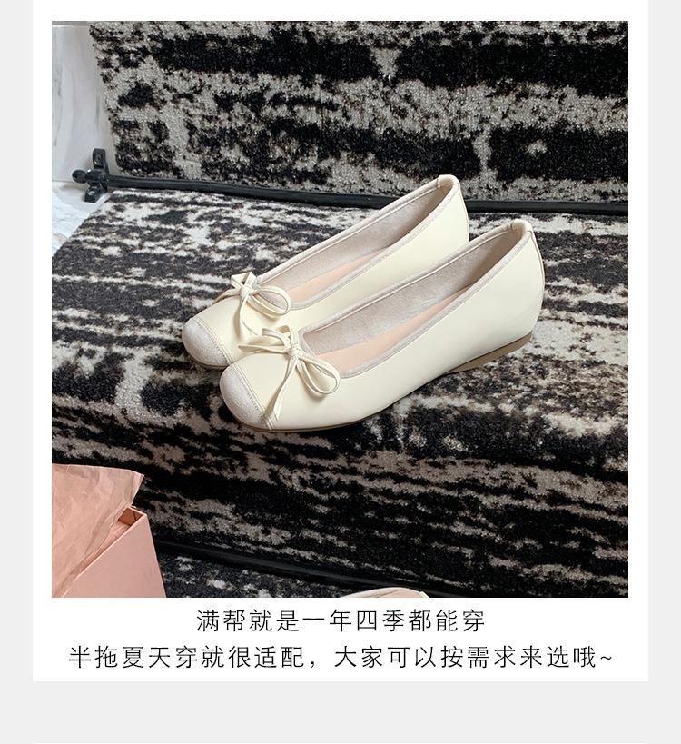 

Cowhide version~ Silver leather inner height increase square head ballet French Mary Jane shoes bow single shoes women s flat bottom 40