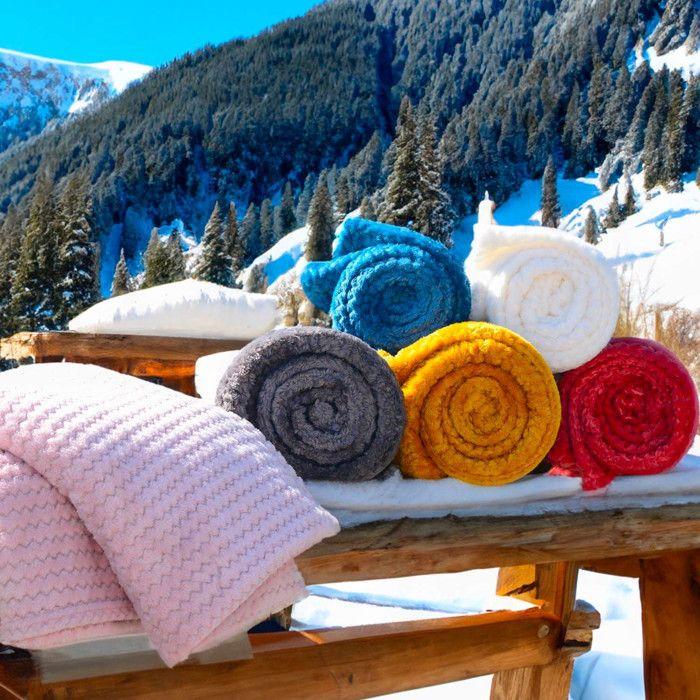 Blanket 220x240 Cm COCOONING Water Green, by Soleil D'ocre