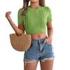 Spring Summer Women's Casual Twist Short Sleeve Holiday Short Cord Knitwear