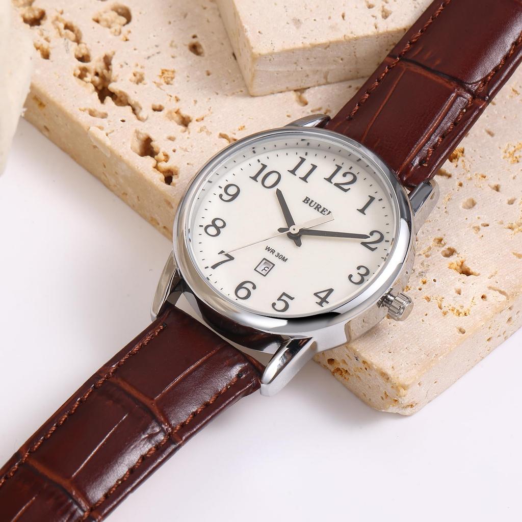BUREI Analog Quartz Date Luminous Leather Celebration Gift Women's Watch, Stylish, Waterproof, Display, Dial, Easy-to-Read Dial, Strap, Simple,