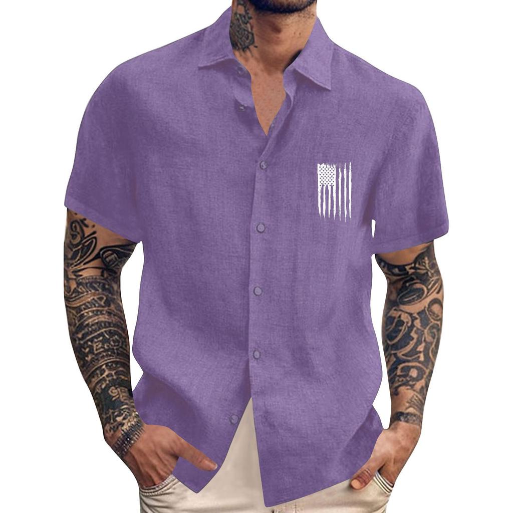 Men'S Casual Loose Short Sleeved Printed Shirt With Fashionable Lapel Top