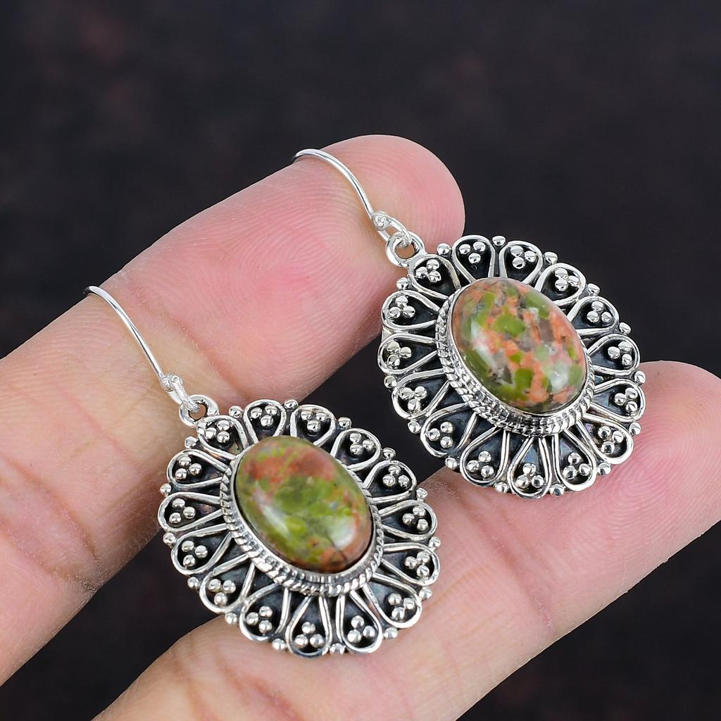 Unakite Earrings Gemstone Earring Vintage Jewelry 925 Sterling Silver Earring Very Pretty Unakite Jewelry Handmade Earring Anniversary Gifts