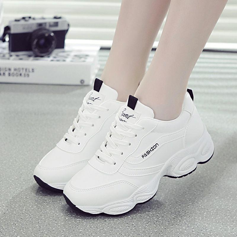 Women's 2025 White Leather Sneakers: Spring & Autumn Thick Sole Versatile Casual Shoes