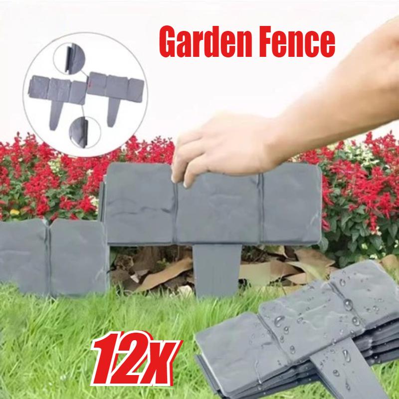 4-12 stuks tuinhekwerk van kunststof, imitatiestenen, kunststof hekwerkpanelen, bloemperk, patio, tuin, gazon, buitenlandschapsgrens