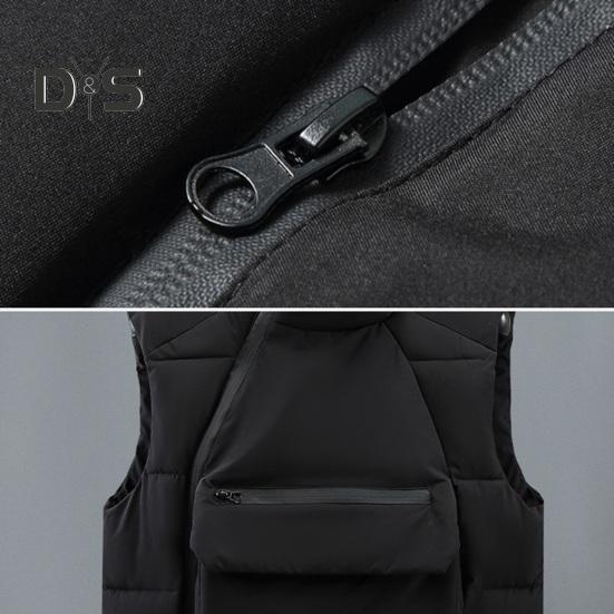 Men Down Waistcoat Stand Collar Sleeveless Oblique Zipper Closure Vest Coat with Front Pockets Solid Color Cotton Coat