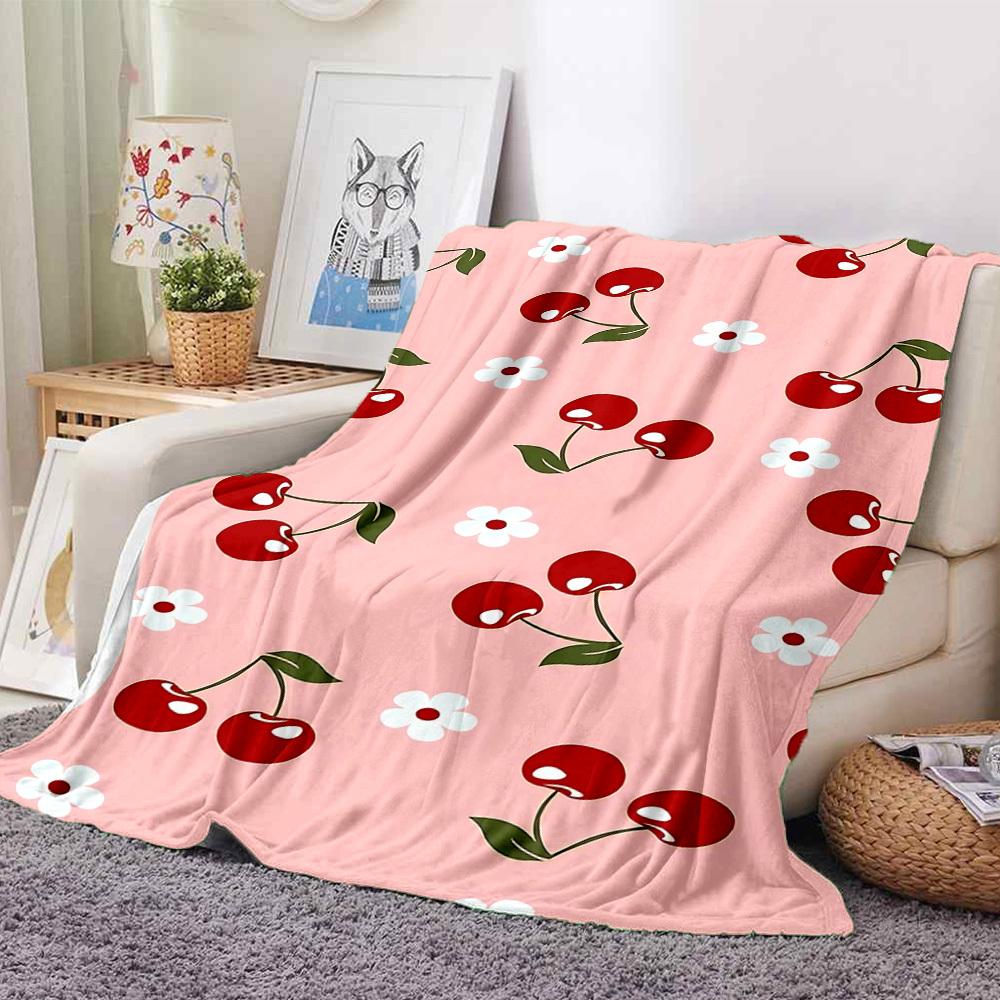 1pc Cherries Blossoms Lightweight Flannel Blanket, Comfortable and Warm Blanket, for Office and Camping Sofa Bed, Livingroom097