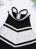 2Pcs Kids Girls School Uniform Cheerleading Dance Clothes Zippered Tops with Pleated Skirt Set