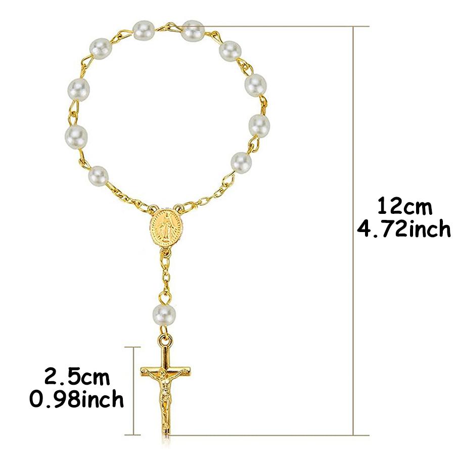 1-6pcs Golden Pearl Cross Bracelet Elegant Christening Favors for Shower Church Weddings Religious Party Souvenirs Baptism Gift
