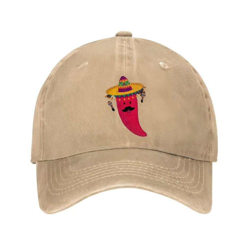 Chili Pepper Sombrero Baseball Cap Embroidered Adjustable Polyester Casual Sports Hat for Adults