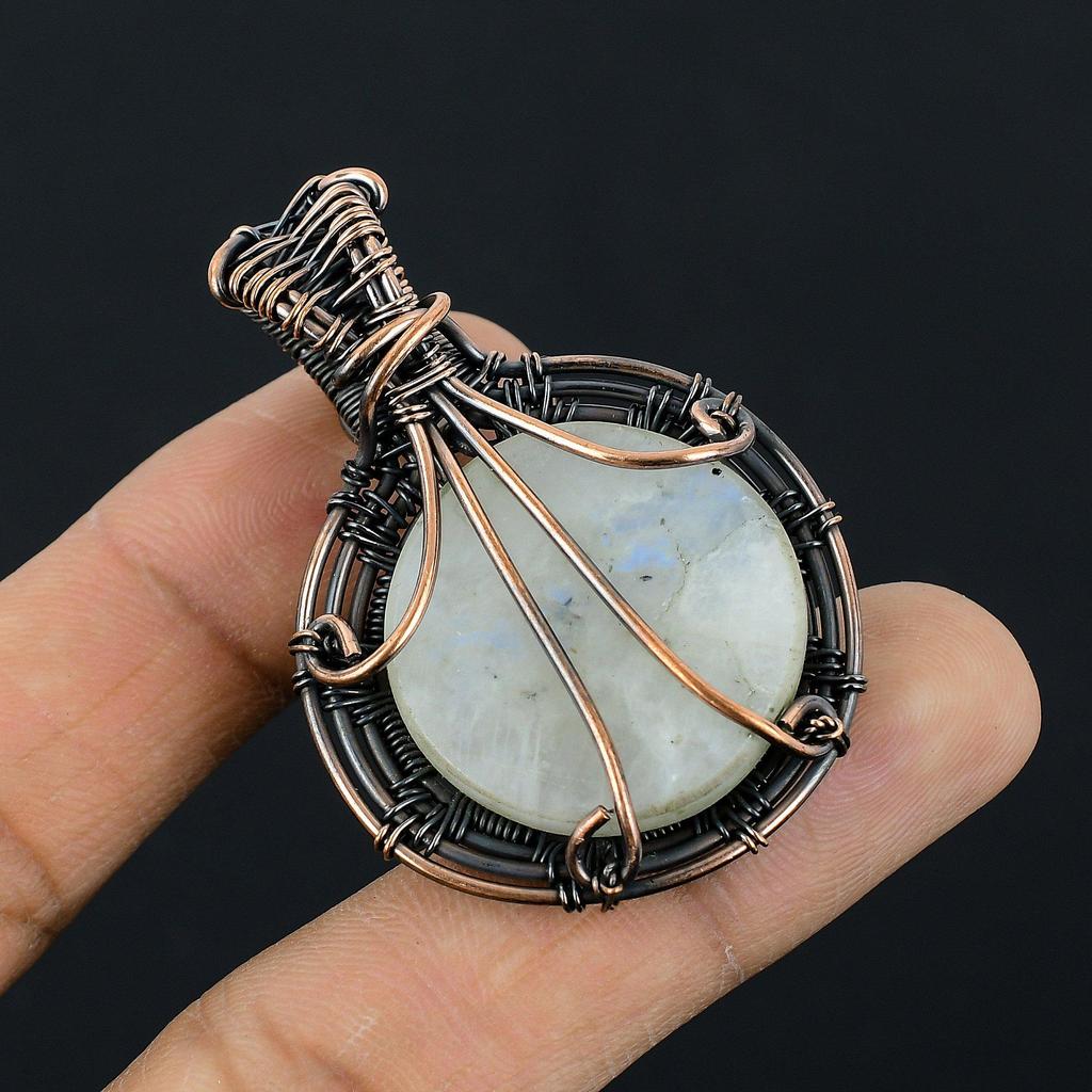 Moonstone 999 Copper Wire Wrapped Pendant, Handmade Gemstone Pendant, Gift For Mom Antique Jewelry