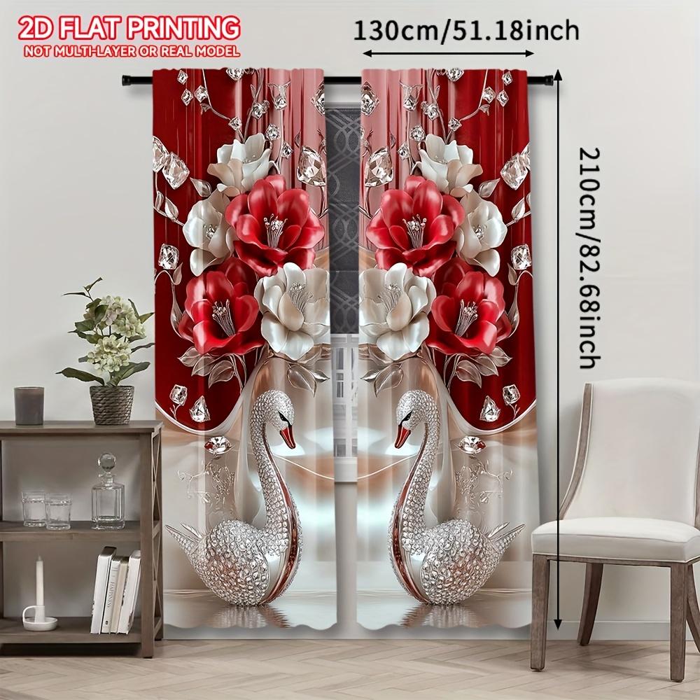 Floral Printed Curtains Design Bedroom Living Room Enhance Your Home Decoration Curtain Set Of 2 Elegant Made Polyester With Rod Pocket Washable