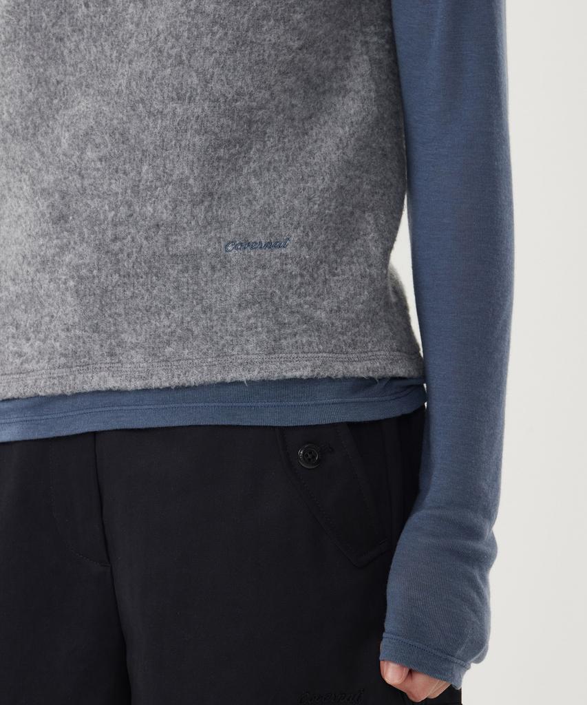 COVERNAT WOMAN Henley Neck Layered Long Sleeve Melange Gray