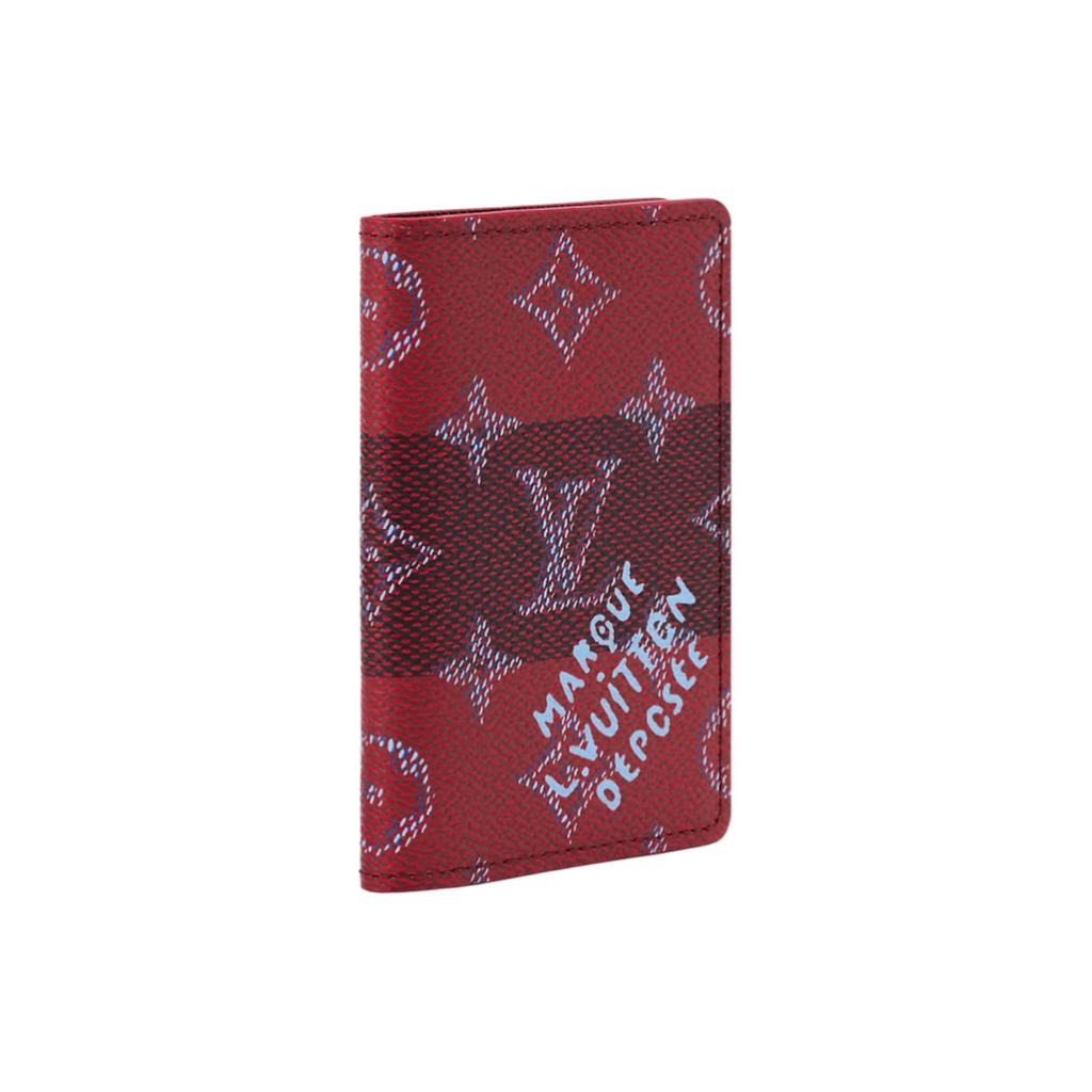 Louis Vuitton Pocket Organizer Red Stripes Monogram Heritage Canvas Women Wallets M26536