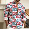 Men's Long-Sleeved Polo Shirt, Vintage Print Style with Greek Key Pattern, Elegant, Comfortable, and Stylish Men's Top
