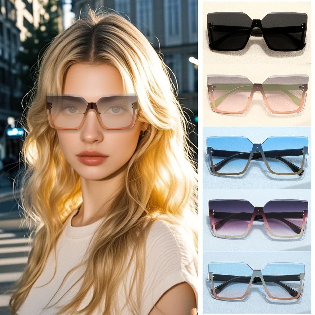 1 Pair of Retro Integrated Large Frame Rimless Cut Edge Women Fashion Glasses Street S Catwalk All Match Glasses UV Protectio