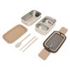 Double Layer Lunch Box Stackable Bento Box with Utensils Stainless Steel Dining Box 1400ml Khaki 304