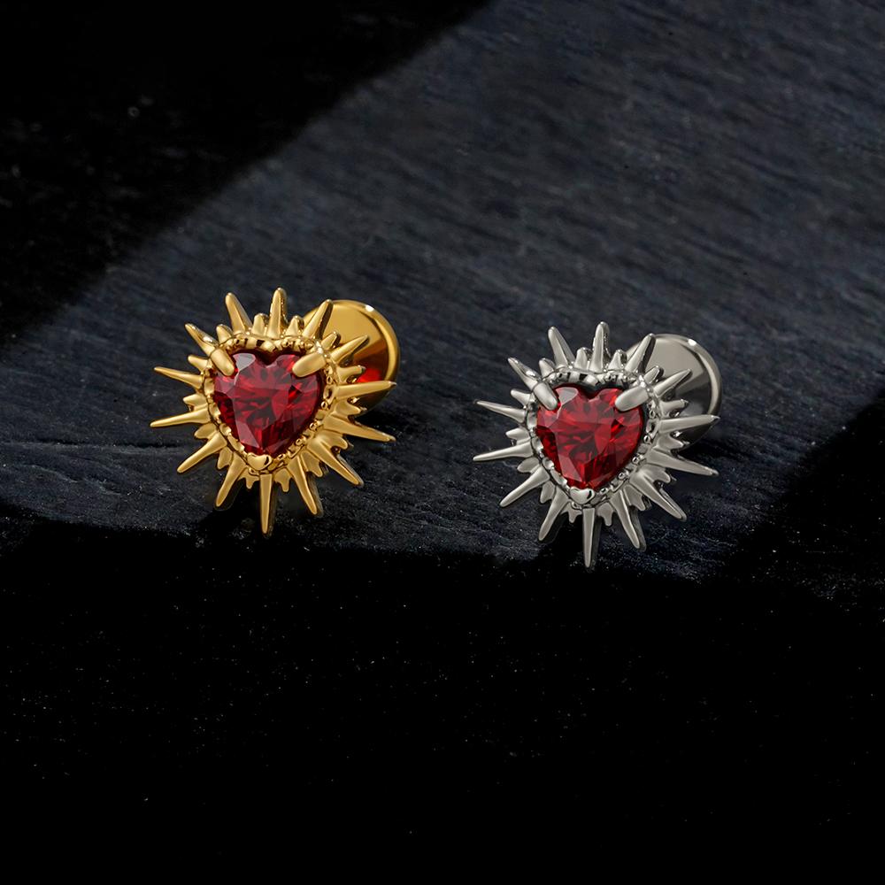Stud Labret Flat Back Coração Quebrado ASTM F136 Titânio Right Grand 16G Argola de Cartilagem Coração CZ Piercing Helix Tragus Joia
