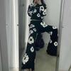 Unisex American Retro Streetwear Vintage Kapok Print Hip Hop Pants Wide-leg Casual Trousers for Men Women