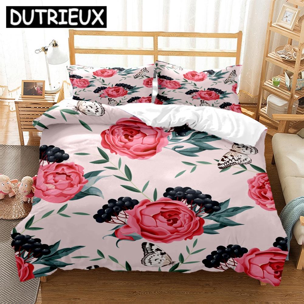 Rose Flower Art Print Three Piece Bedding Set Fashion Article Children Or Adults For Beds Quilt Covers Pillowcases Bedding Set