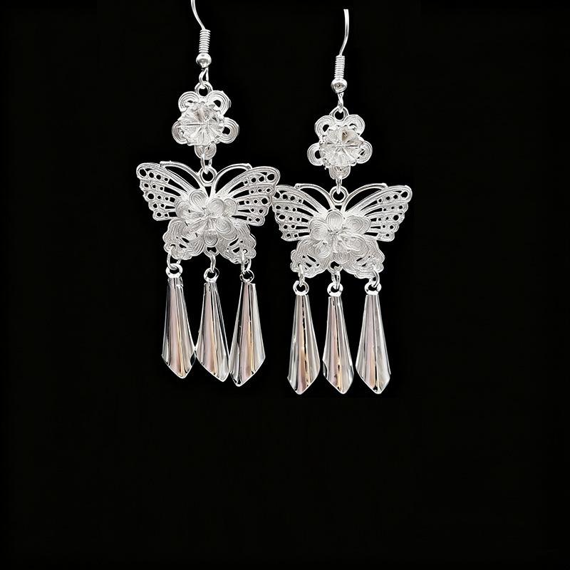 Ethnic style earrings Alloy silver-plated Miao ethnic minority Dong Yi earrings Earrings