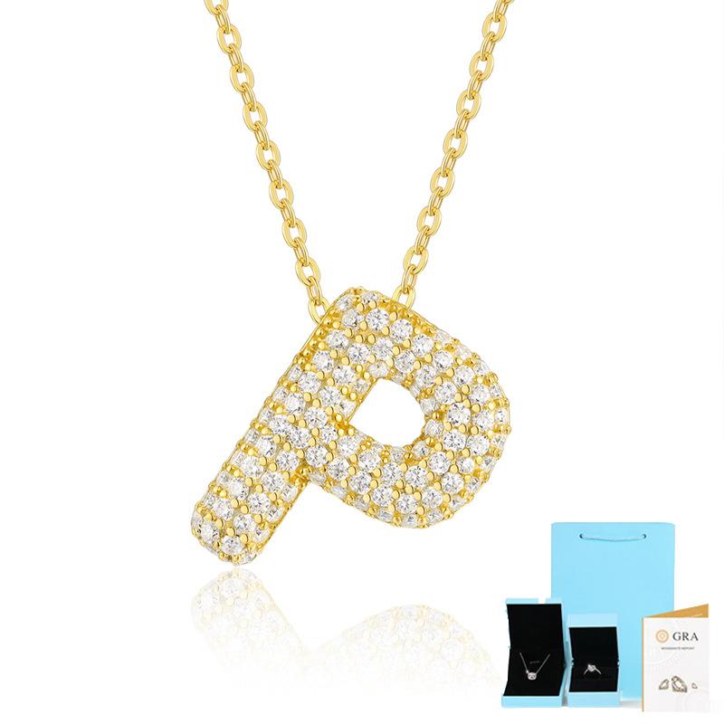 Letter Pendant Necklace 925 Silver Plated 18K Gold Collarbone Chain Fashionable Versatile Moissanite Chain