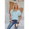 Loose Solid Color Ruffles Sleeves Women's V-neck Lace T-shirt Spring Summer Fashion New