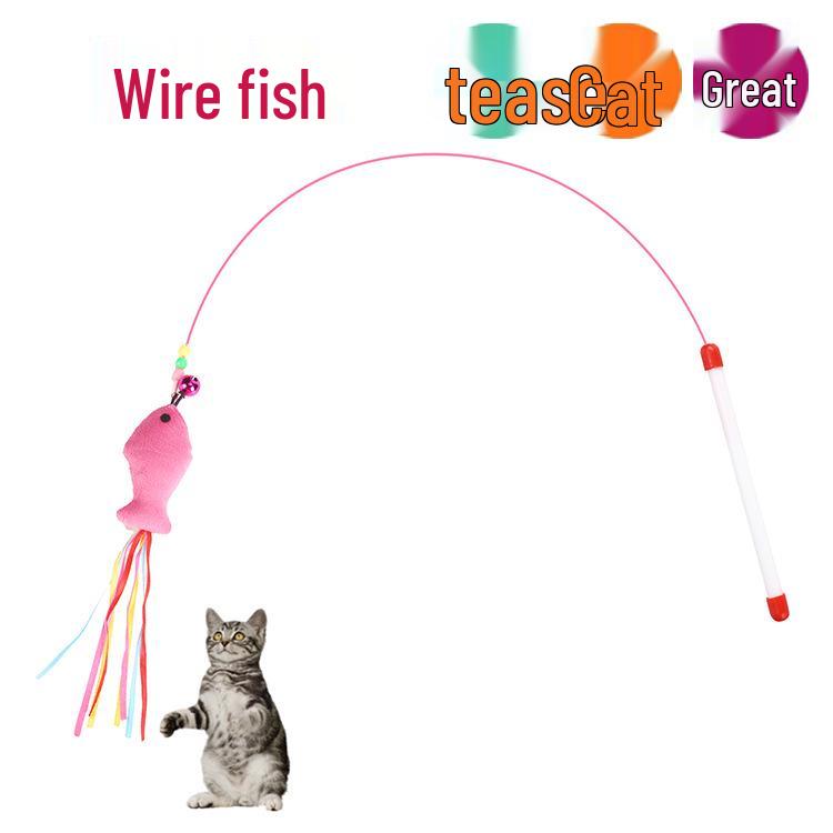 Linen Mouse Cat Teaser Wand with Bell - Boredom Relief Toy for Cats