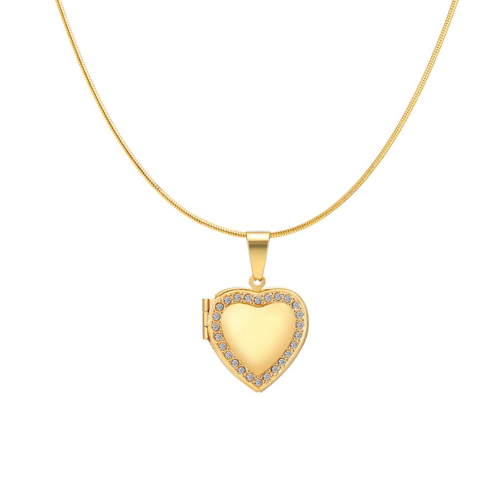 Women's Heart Shape Locket Pendant Necklaces Stainless Steel Snake Chain Necklace Trendy Jewelry Gift