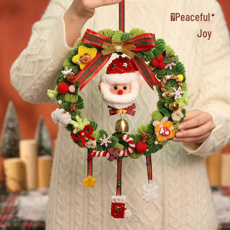 Handmade Chenille Stem Christmas Wreath Ornament - DIY Holiday Gift Hanging Decoration