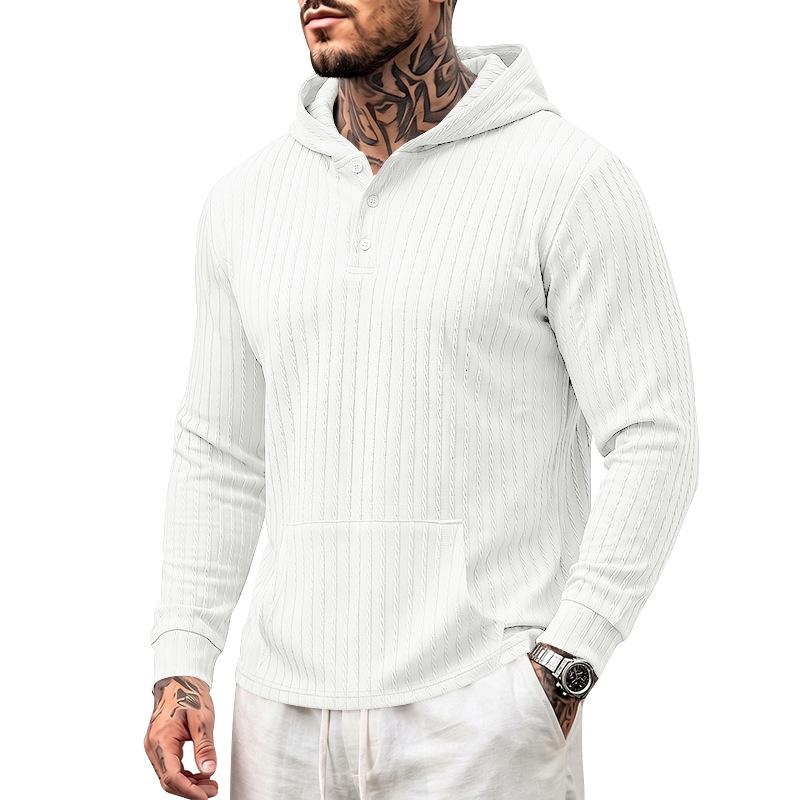 Pánská mikina s kapucí, dlouhým rukávem, pruhovaná, ležérní, pullover
