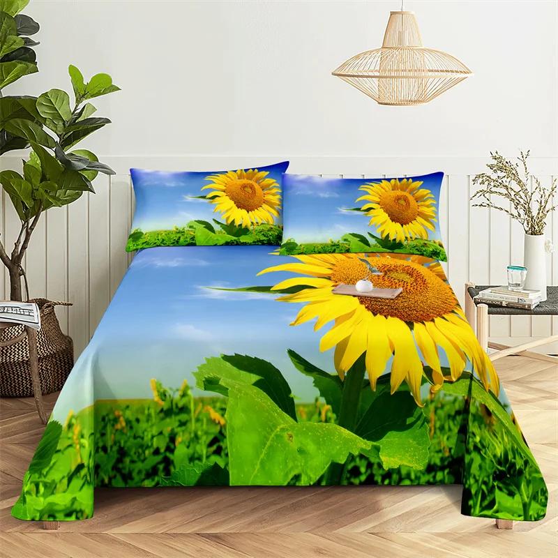 Sunflower Bed Sheet Sets Bouble Single Beds Flower Bedsheet with Pillow Case Full Queen Size 2pcs 3pcs 3D Soft Thin Fabric Home