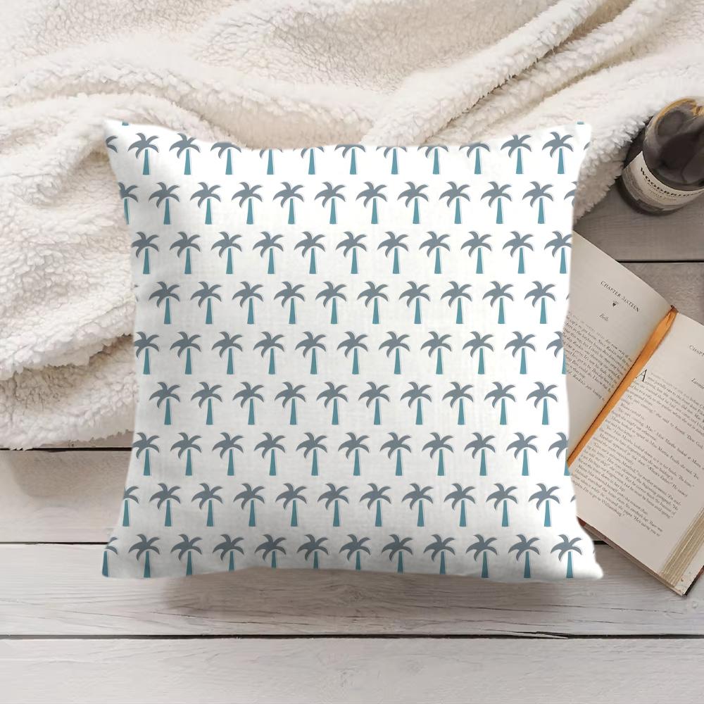 Palm Tree Pattern Cushion Cover Soft Short Plush Pillow Cover Smooth Cozy Texture Aesthetic Cushion Case Home Decor