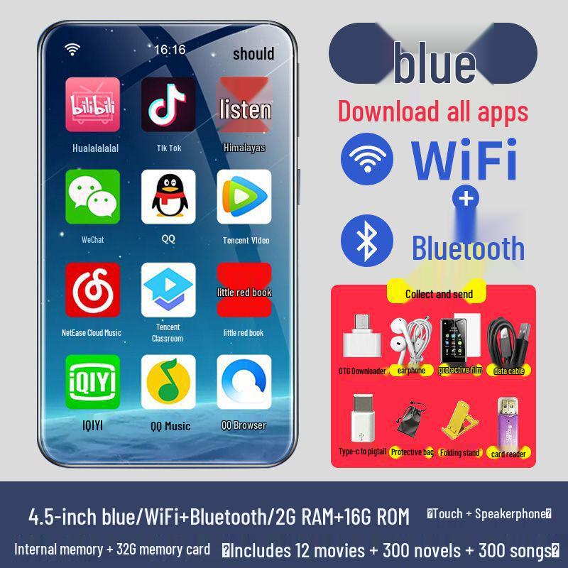 WLAN-fähiger MP4/MP5-Player: Tragbares Vollbildgerät für Musik, Video, Bluetooth und E-Book-Lesen