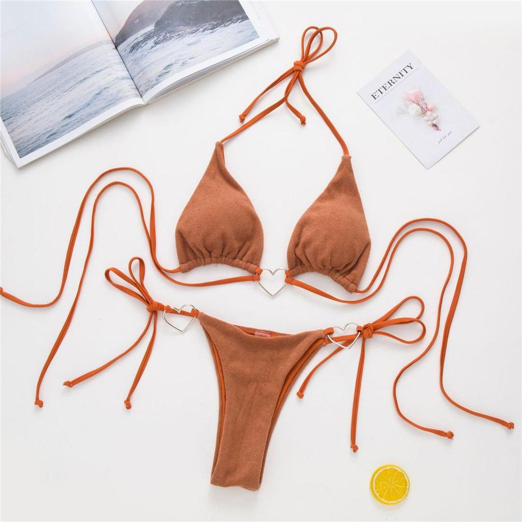Costume da bagno donna bikini a forma di amore sexy con scollo all'americana Costume da bagno femminile Costume da bagno a due pezzi Costume da bagno da bagno con taglio alto Swim Lady