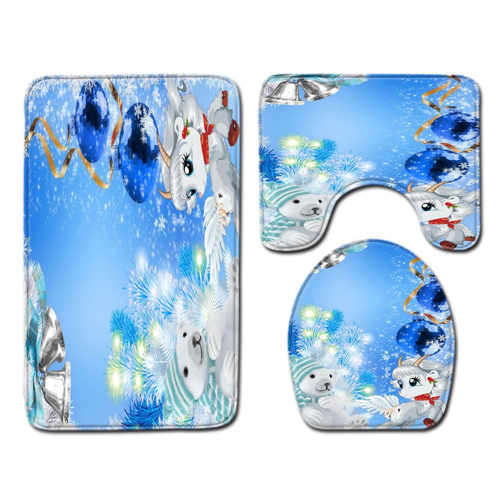 Hot Christmas Bathroom Shower Curtain Four-Piece Combination Floor Mat Bathroom Water-Absorbing Non-Slip Door Mat Carpet