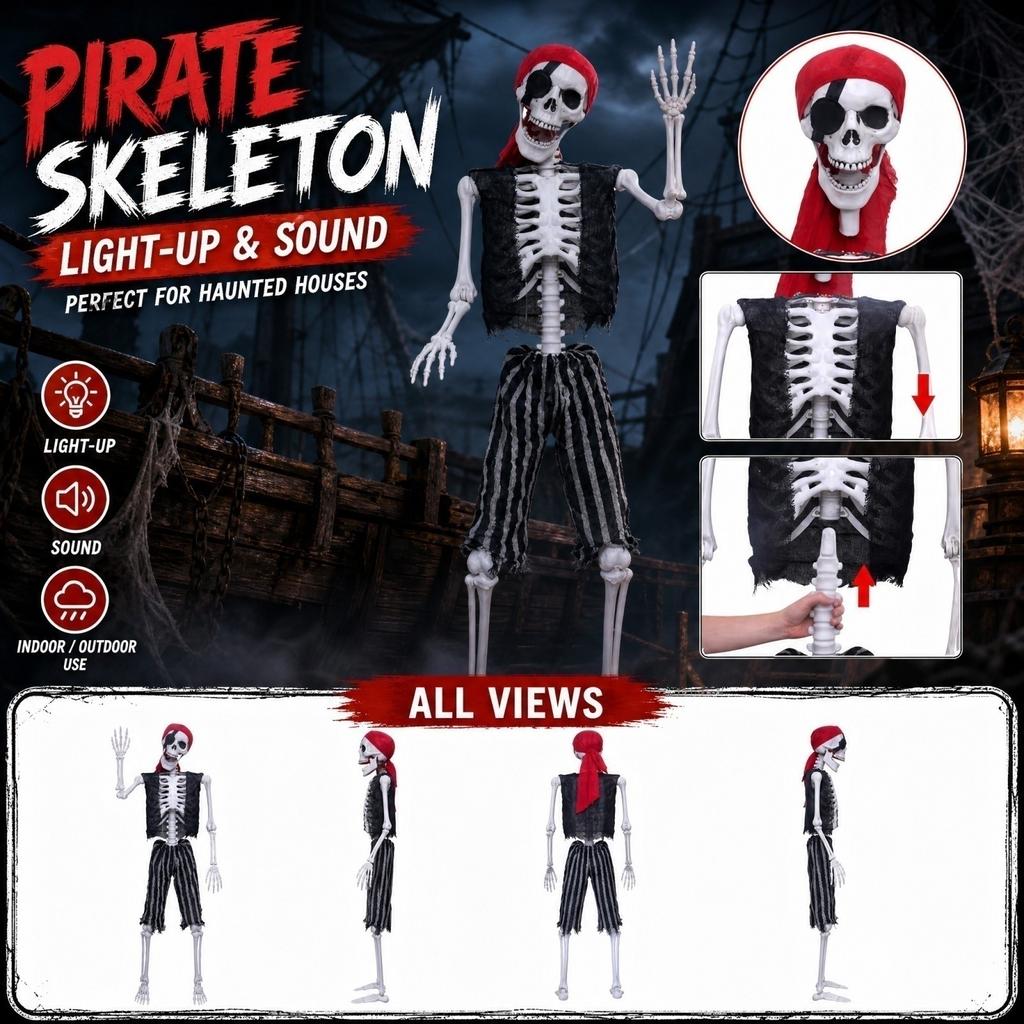 Halloween Skeleton Prop with Light and Sound for House Decorations