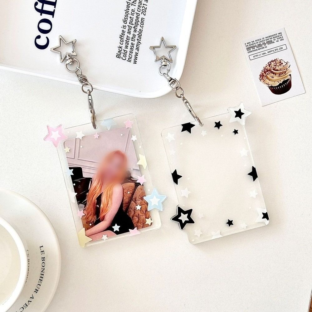 Acrylic Card Holder Colorful Star Student Card Protector Kpop Photocard Holder Keychain  Gift