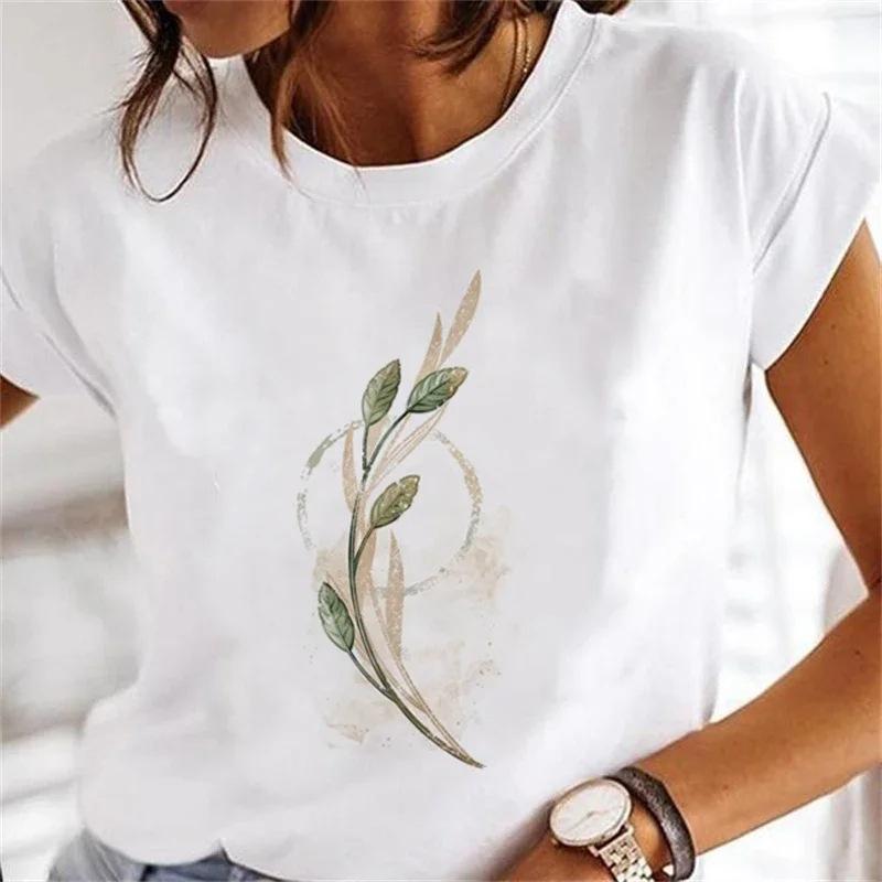 Women's Floral Plant Crew Neck Large Size Short Sleeve T-Shirt Women's Top