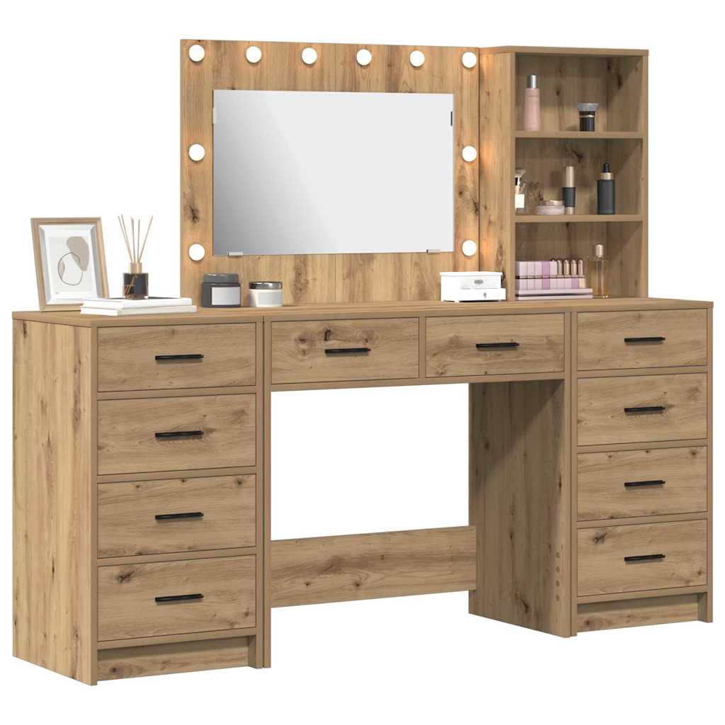 Makeup Table with Drawers 3 pcs Artisan Oak Wood Based Material