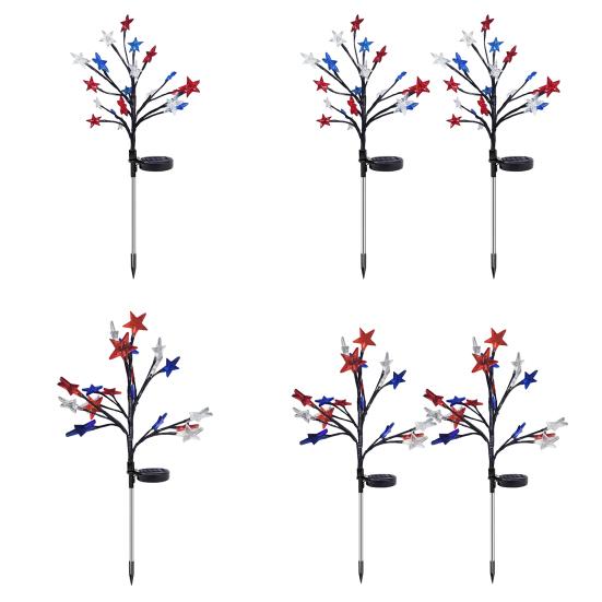 4. juli Solcelle Havebelysning, Rød Hvid Blå Stjerne Udendørs Lyskæder, Vandtæt Fleksibelt Design, Patriotisk Flag til Have Sti Terrasse