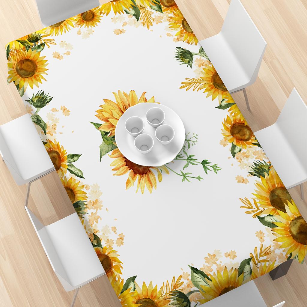 Spring Sunflower Print Rectangle Tablecloth for Table Decor Summer Yellow Floral Kitchen Dining Table Cloth Wedding Decorations
