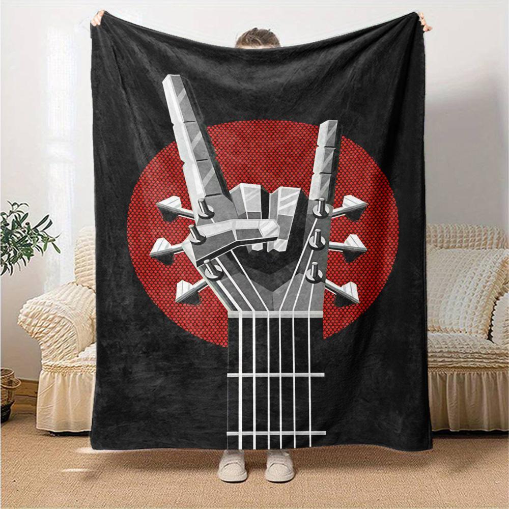 1pc Guitar Headstock Themed Printed Soft and Comfortable Home Blanket, Small Throw Blanket, Nap Blanket, Suitable As a Gift L080