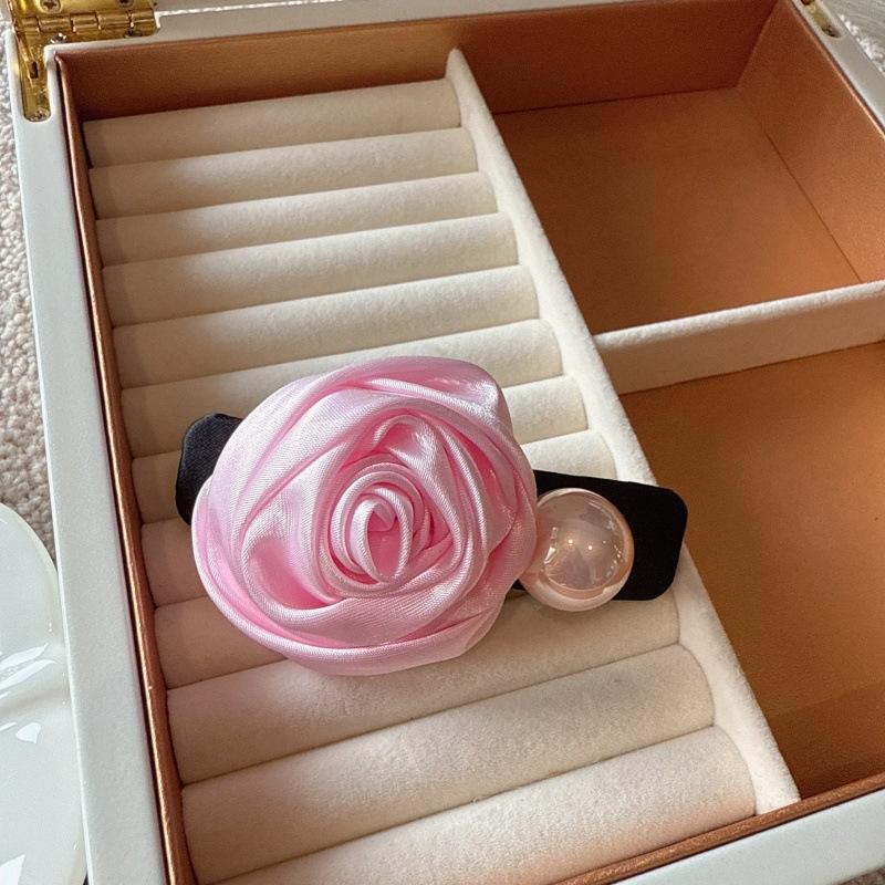 Agrafă de păr coreeană retro din satin roz pentru femei, de înaltă calitate, elegantă și rafinată
