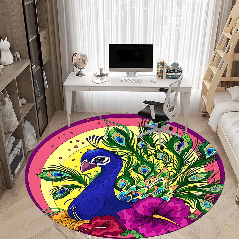 1pc Peacock Feather Chair Carpet for Office Non-Slip, Machine Washable Rug for Office - Holiday DecorMachine Made yy251029014